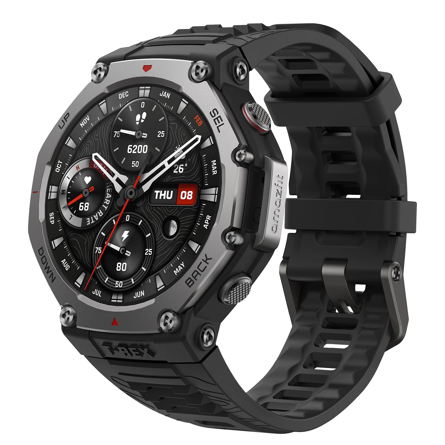 ساعة Amazfit T-Rex 3 الذكية، 48 مم، عمر بطارية طويل للغاية، مقاومة للماء حتى عمق 100 متر، 170 وضع رياضي. ساعة Amazfit T-Rex 3 الذكية، 48 مم، عمر بطارية طويل للغاية، مقاومة للماء حتى عمق 100 متر، 170 وضع رياضي.