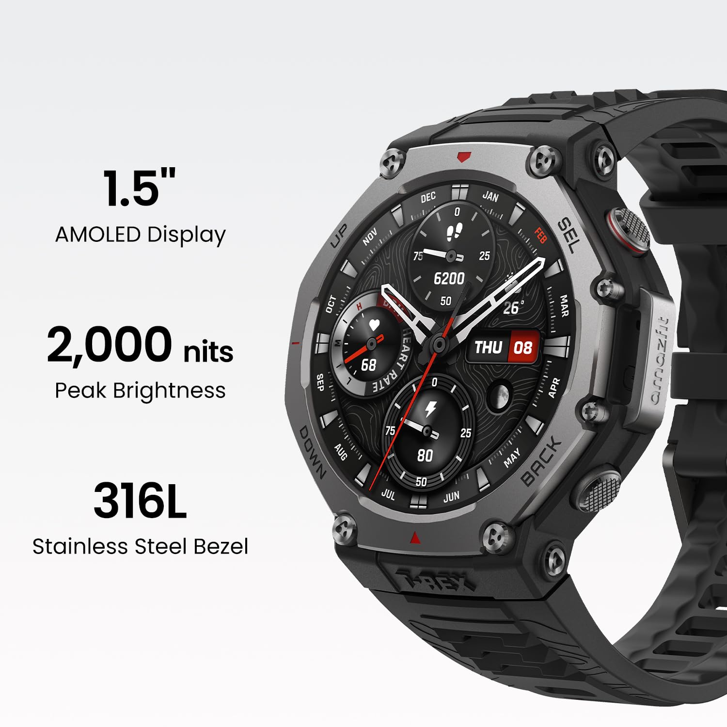 ساعة Amazfit T-Rex 3 الذكية، 48 مم، عمر بطارية طويل للغاية، مقاومة للماء حتى عمق 100 متر، 170 وضع رياضي. ساعة Amazfit T-Rex 3 الذكية، 48 مم، عمر بطارية طويل للغاية، مقاومة للماء حتى عمق 100 متر، 170 وضع رياضي.
