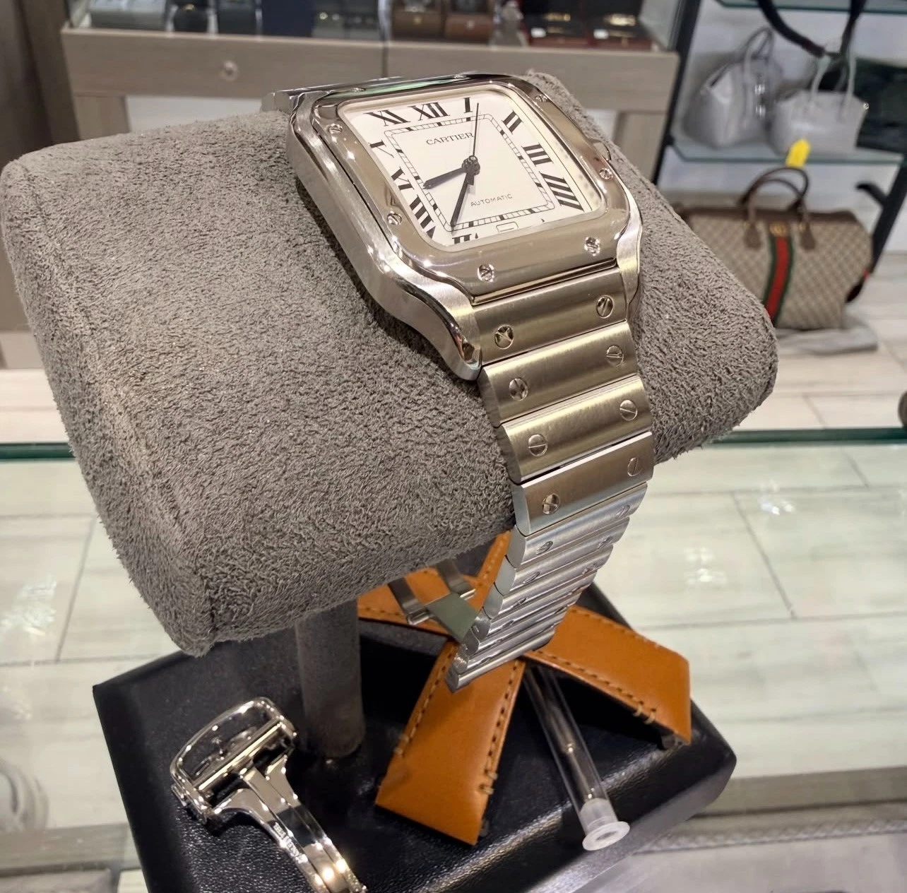 Santos De Cartier Watch Medium Model, Automatic Movement, Steel, Interchangeable Metal And Leather Bracelets Santos De Cartier Watch Medium Model, Automatic Movement, Steel, Interchangeable Metal And Leather Bracelets