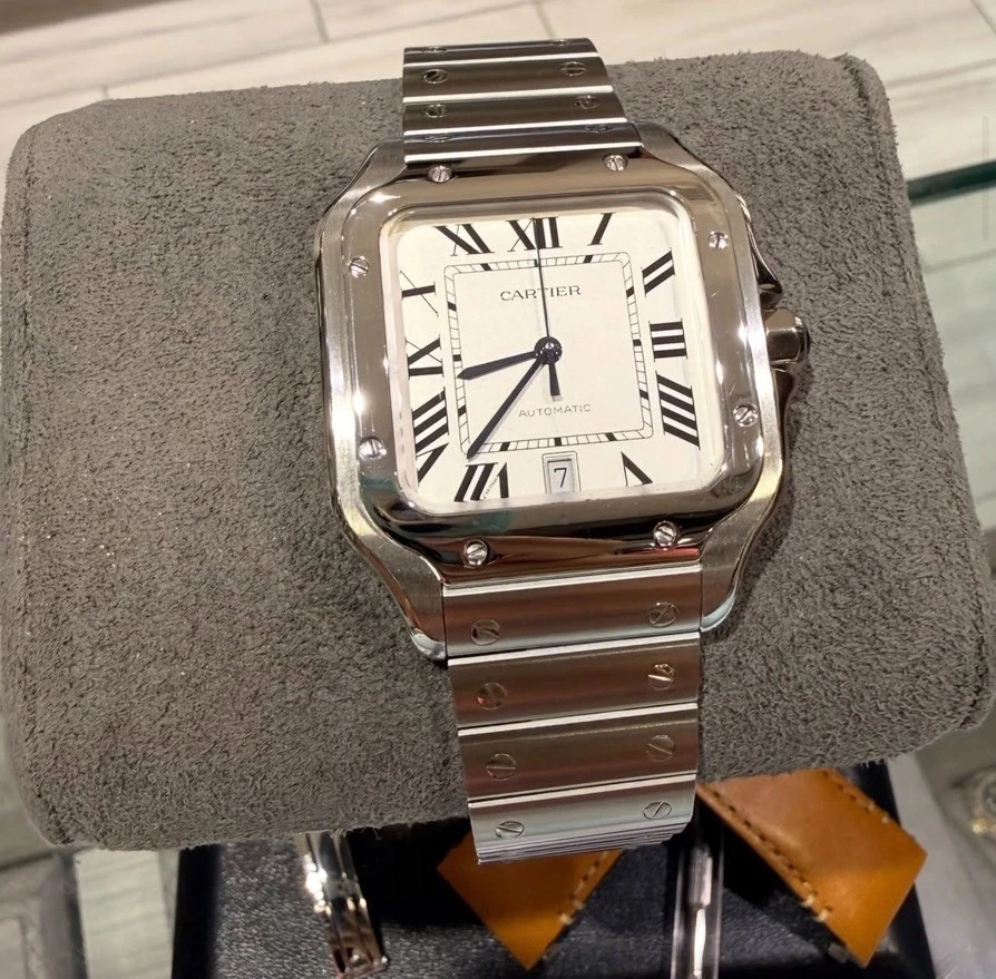 Santos De Cartier Watch Medium Model, Automatic Movement, Steel, Interchangeable Metal And Leather Bracelets Santos De Cartier Watch Medium Model, Automatic Movement, Steel, Interchangeable Metal And Leather Bracelets