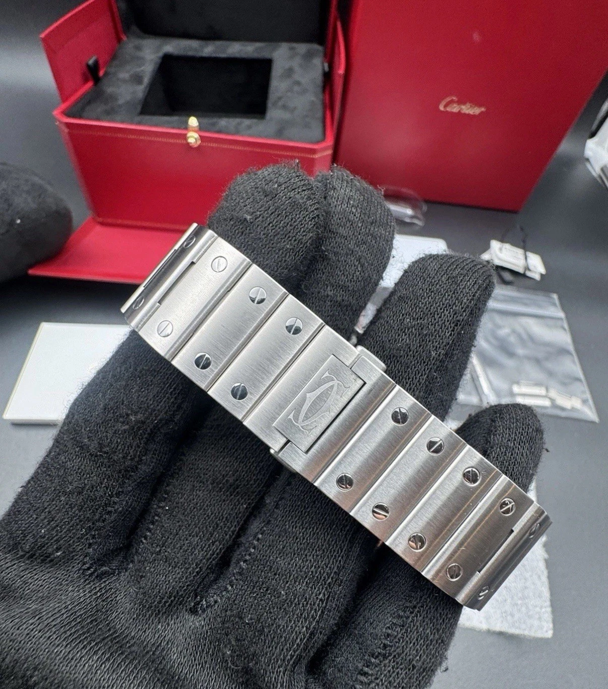 Santos De Cartier Watch Medium Model, Automatic Movement, Steel, Interchangeable Metal And Leather Bracelets Santos De Cartier Watch Medium Model, Automatic Movement, Steel, Interchangeable Metal And Leather Bracelets