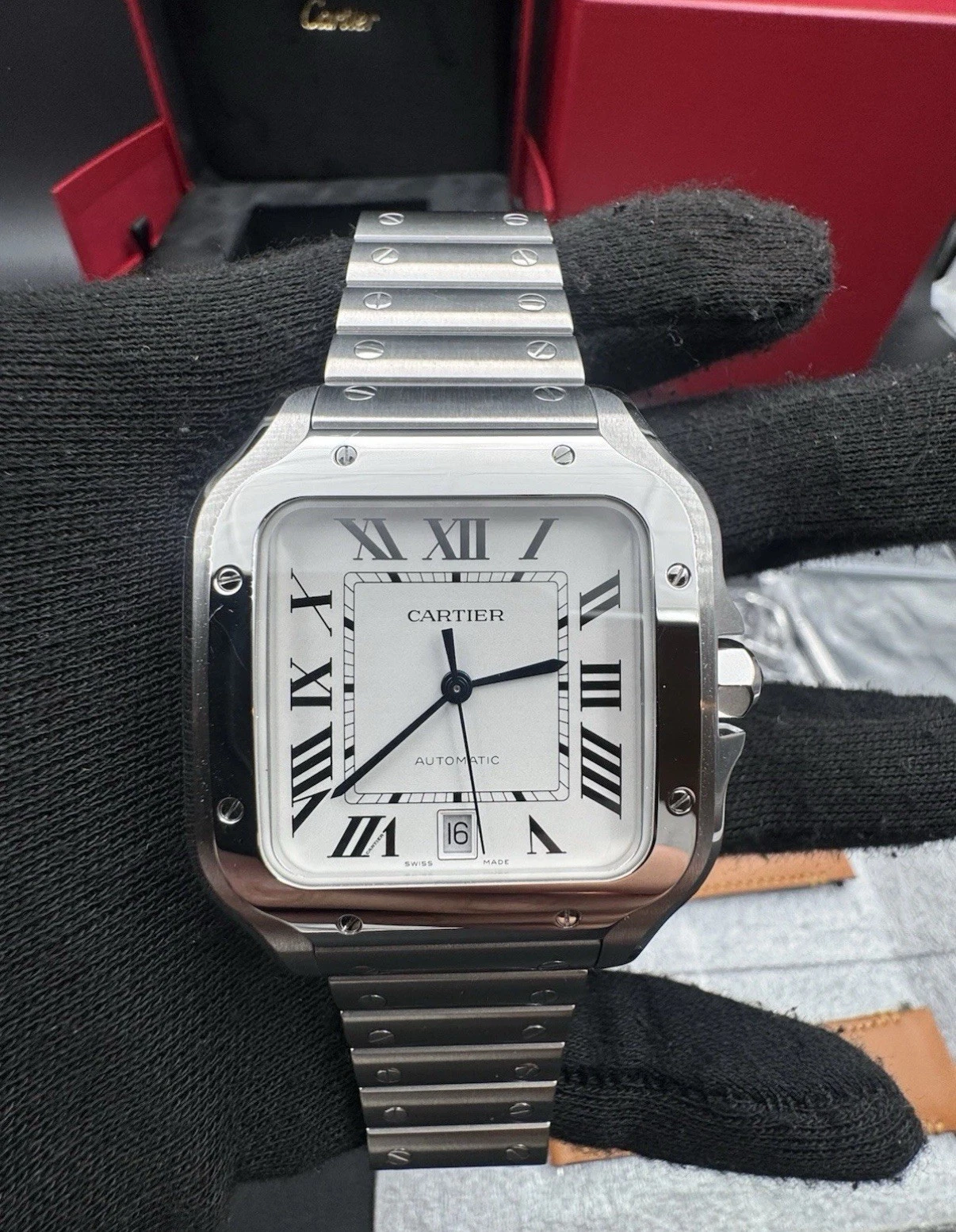 Santos De Cartier Watch Medium Model, Automatic Movement, Steel, Interchangeable Metal And Leather Bracelets Santos De Cartier Watch Medium Model, Automatic Movement, Steel, Interchangeable Metal And Leather Bracelets